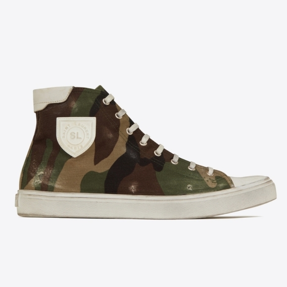SAINT LAURENT BEDFORD CAMO CAMOUFLAGE CANVAS SNEAKERS - Picture 1 of 11